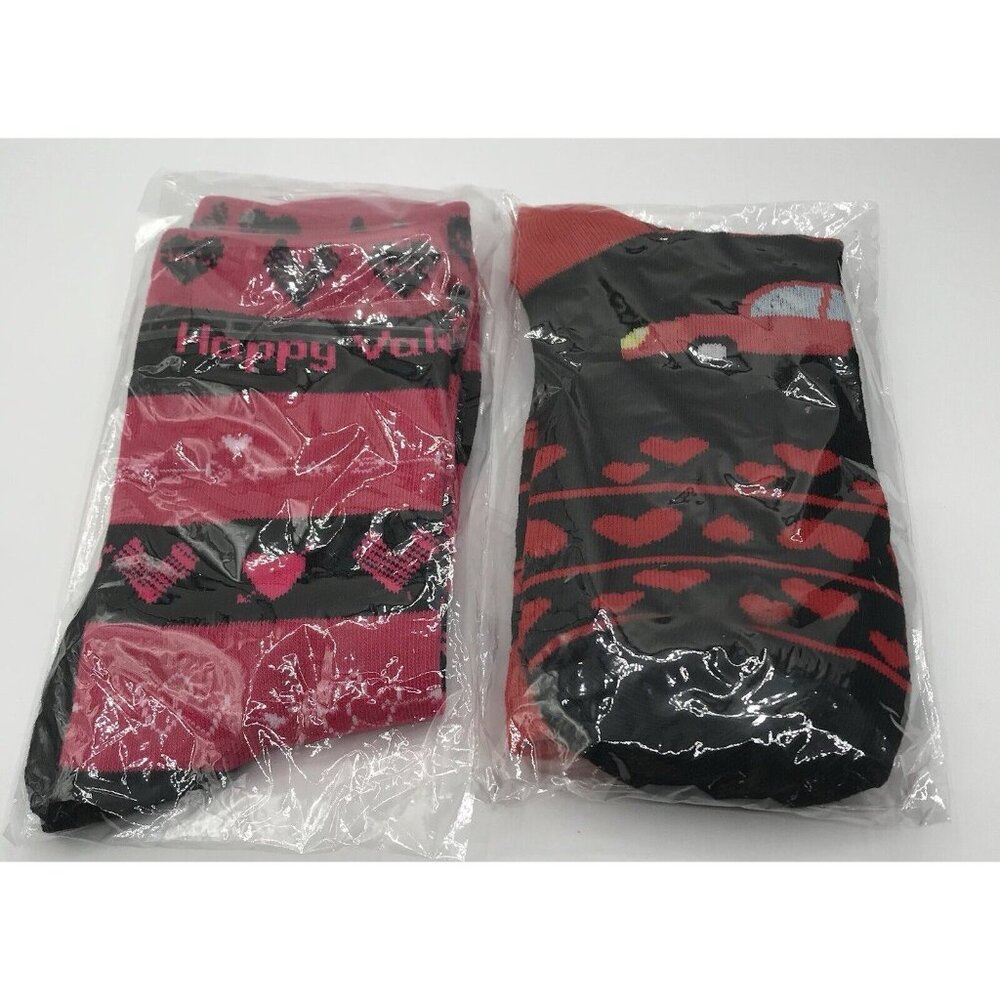Women’s Socks Valentines Day 2 Pairs Black Red Hearts